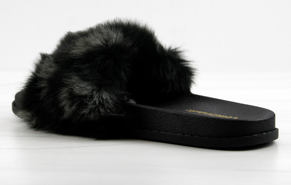 Base Designer Fur Strapped Slides