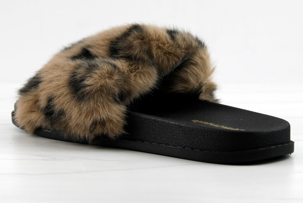 Base Designer Fur Strapped Slides