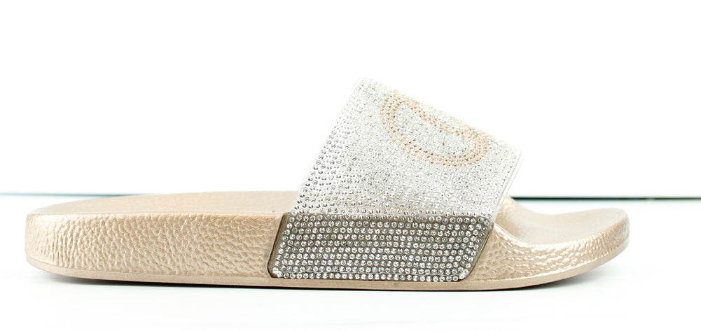 Circle 100 Womens Wide Rhinestone Strap Slip On Sandals