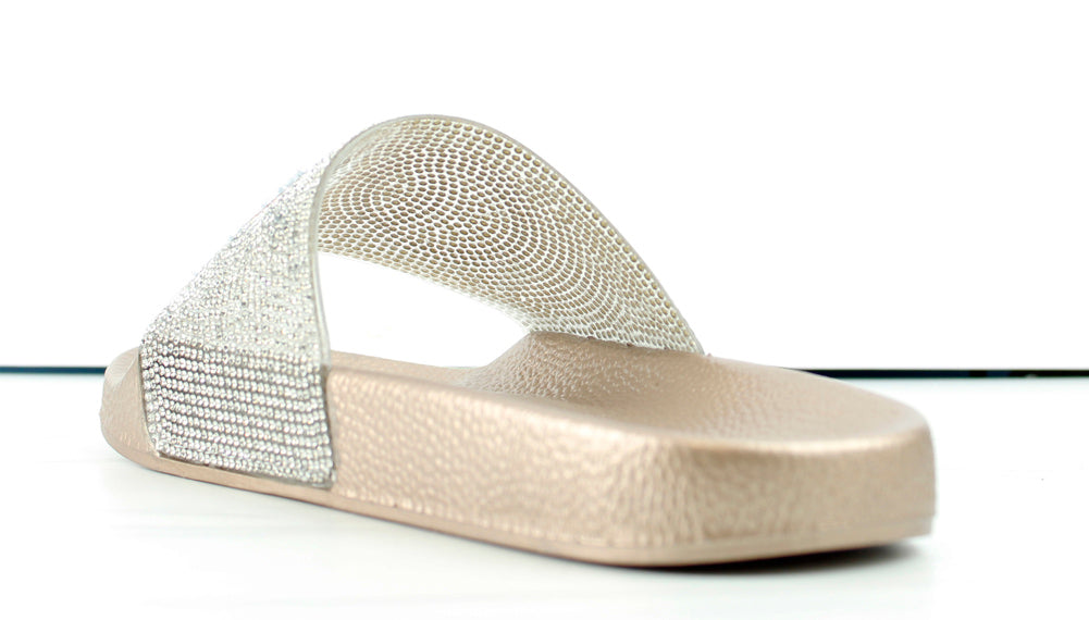 Circle 100 Womens Wide Rhinestone Strap Slip On Sandals