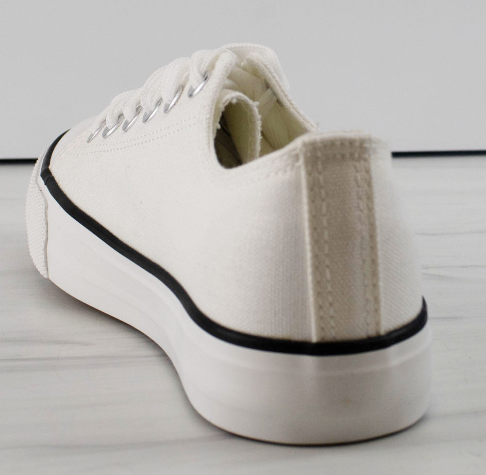 Womens White Canvas Sneakers Low Top Lace-up Canvas