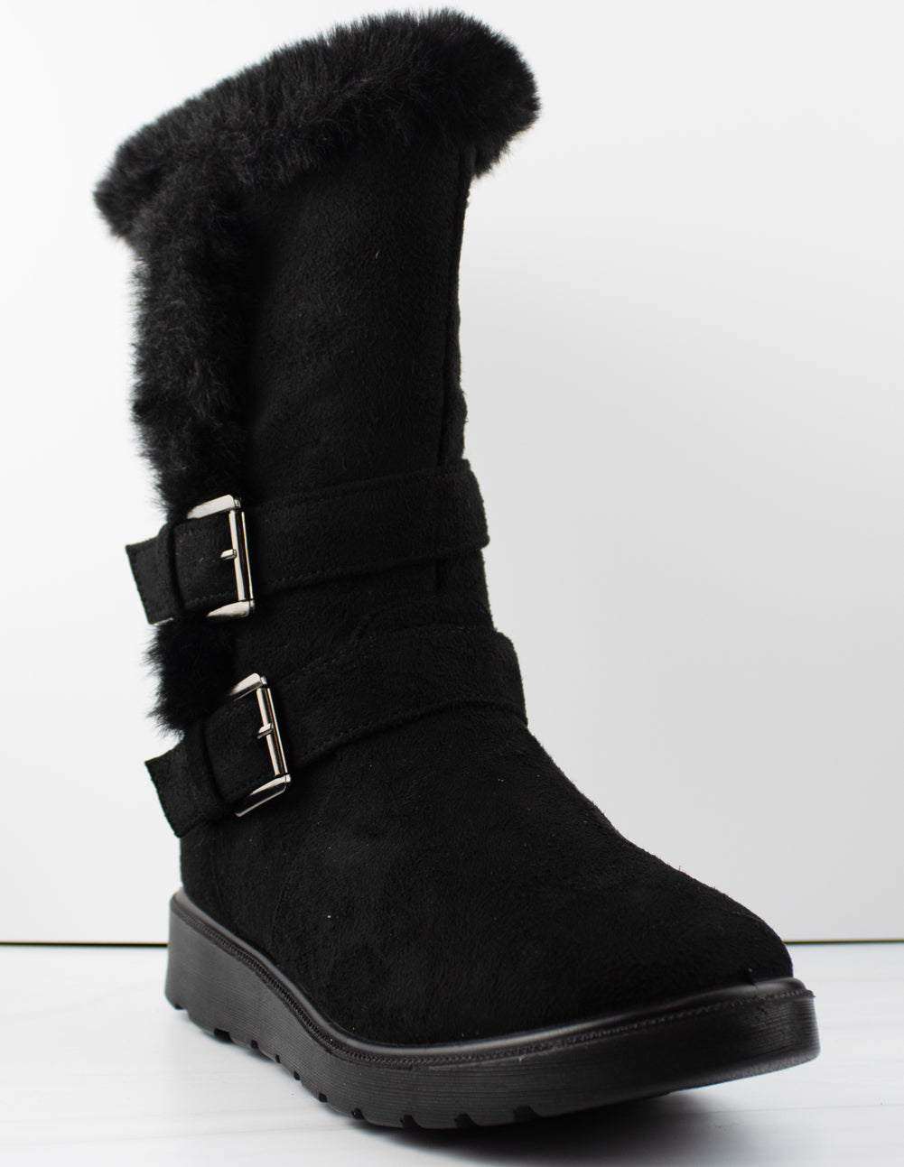 Coleen 36 Women&#39;s Fur Lined Double Buckle Suede Zip Up Boots