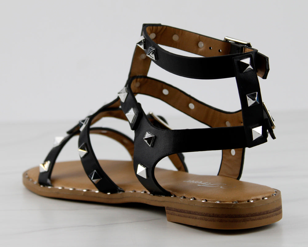 Ding 41 Womens Spike Embellished Straps Short Gladiator Sandals
