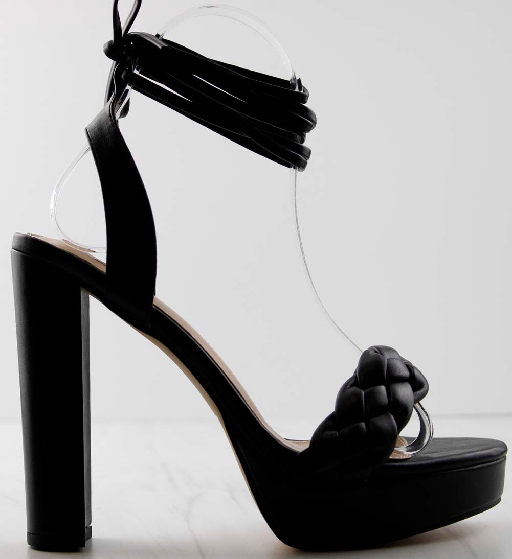 Strappy Black chunky heels | Heels, Black high heels, Fashion heels