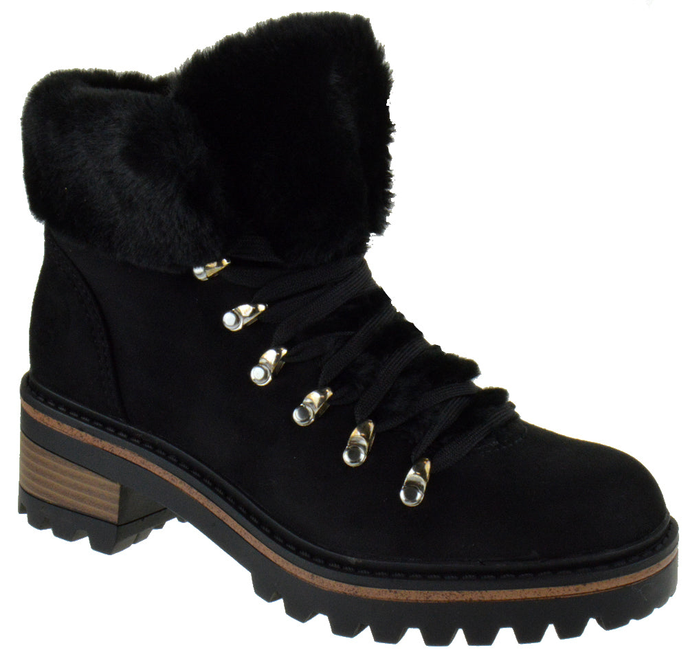 Edison 05 Womens Lug Sole Fur Combat Boots