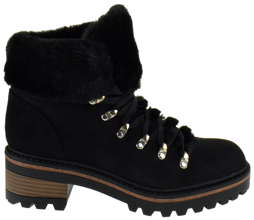 Edison 05 Womens Lug Sole Fur Combat Boots