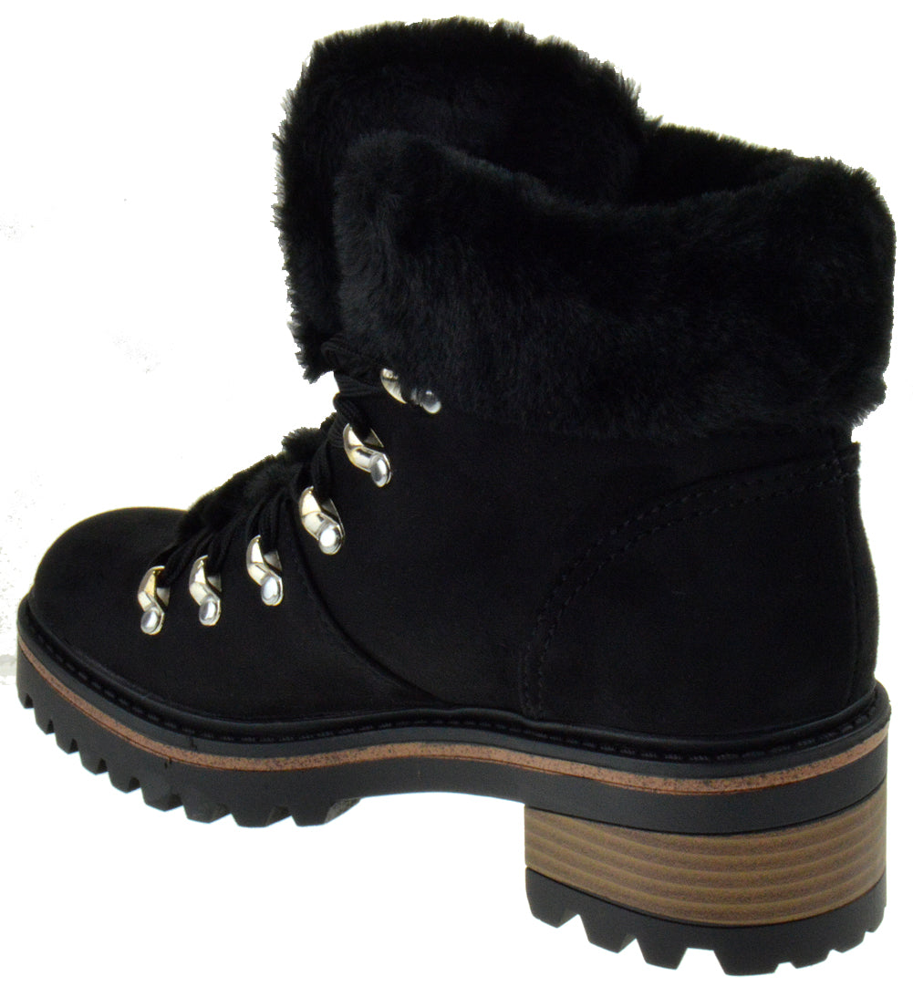 Edison 05 Womens Lug Sole Fur Combat Boots