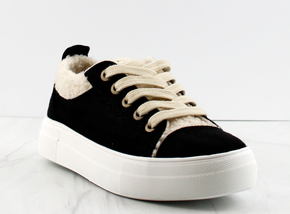 Endear Womens Lace Up Shearling Low Top Sneakers