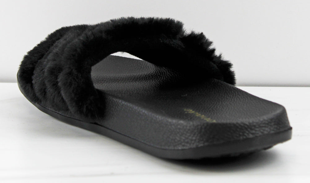 Essential Women&#39;s Cross Band Fluffy Slip On Comfort Slippers