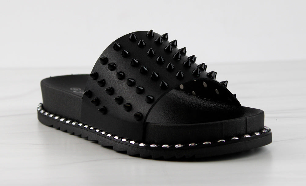 Goth 36 Womens Spike Embellished Upper Band Slip On Sandals