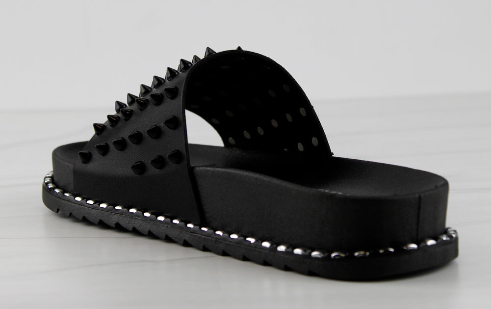 Goth 36 Womens Spike Embellished Upper Band Slip On Sandals