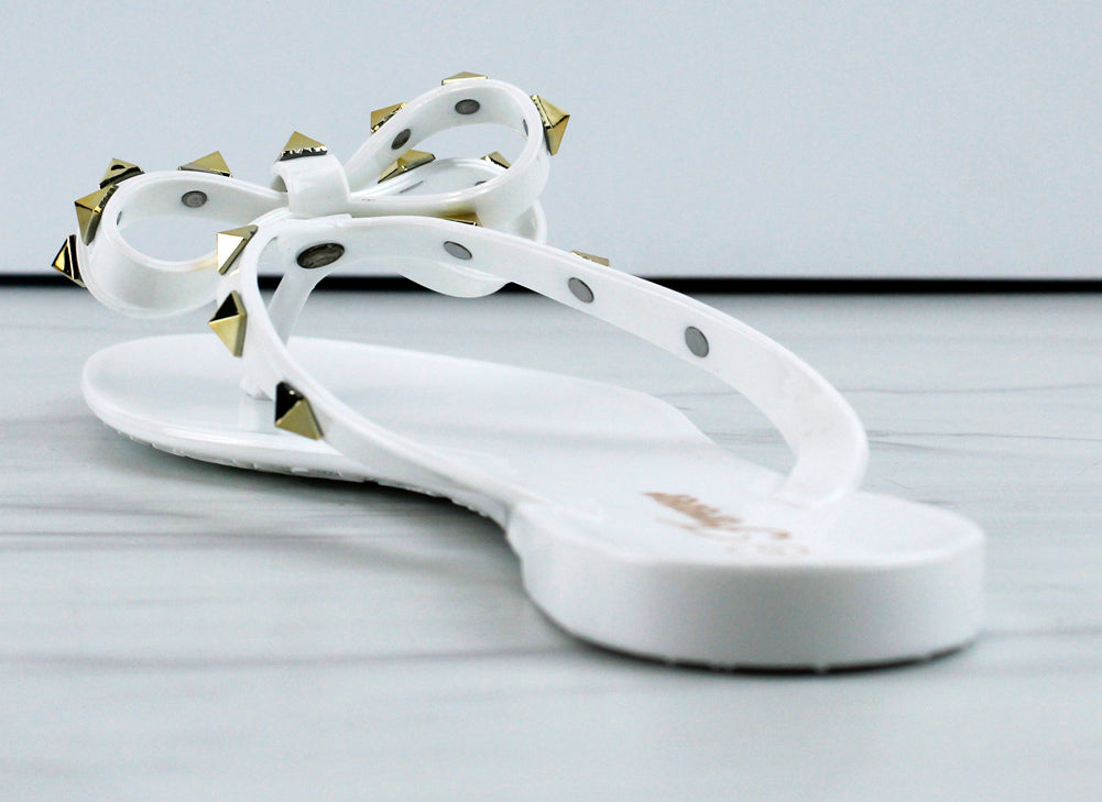 White embellished cheap flip flops