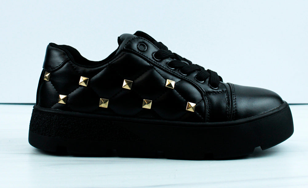 Black Studded Platform Sneakers