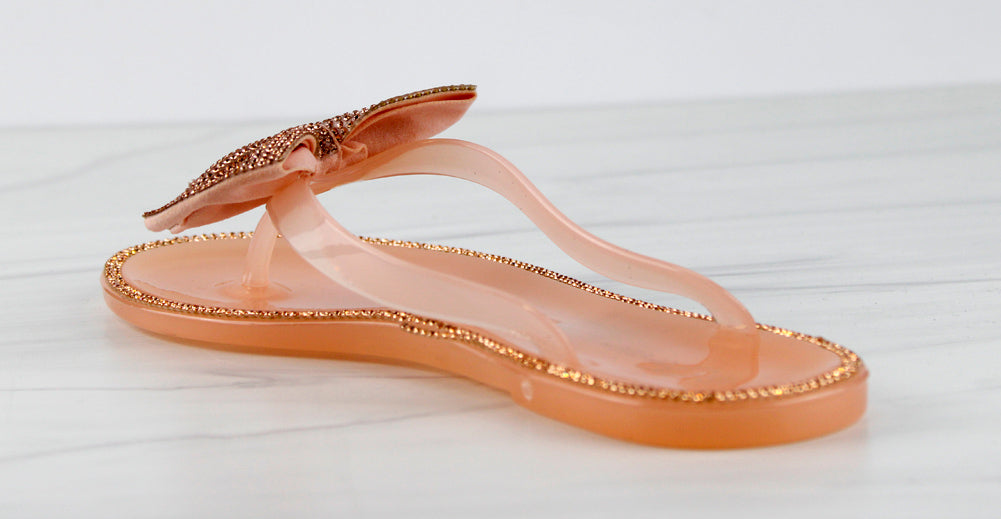 TARA FLAT JELLY DIAMANTE BOW FLIPFLOP SANDALS