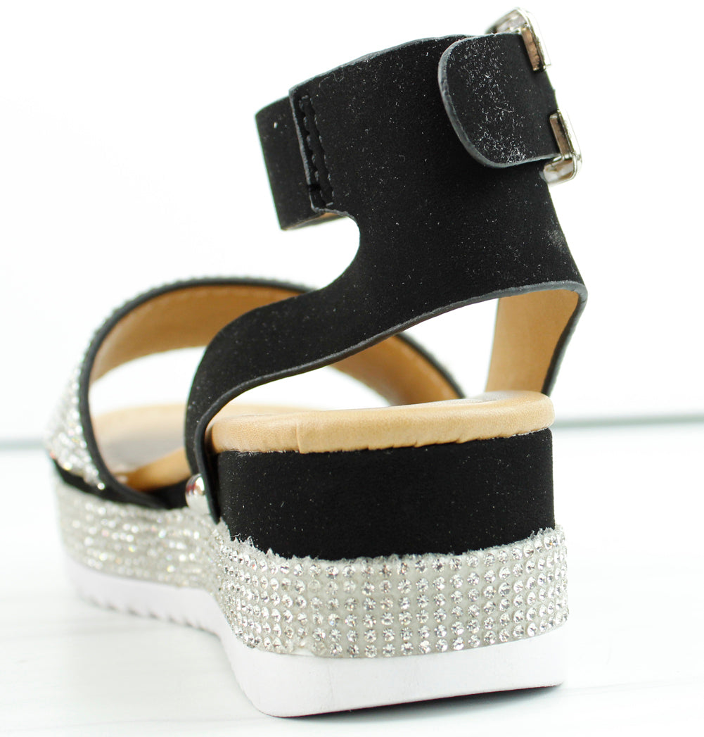 Luxury 96k Little Buckle Girl&#39;s Platform Wide Rhinestone Band Sandals