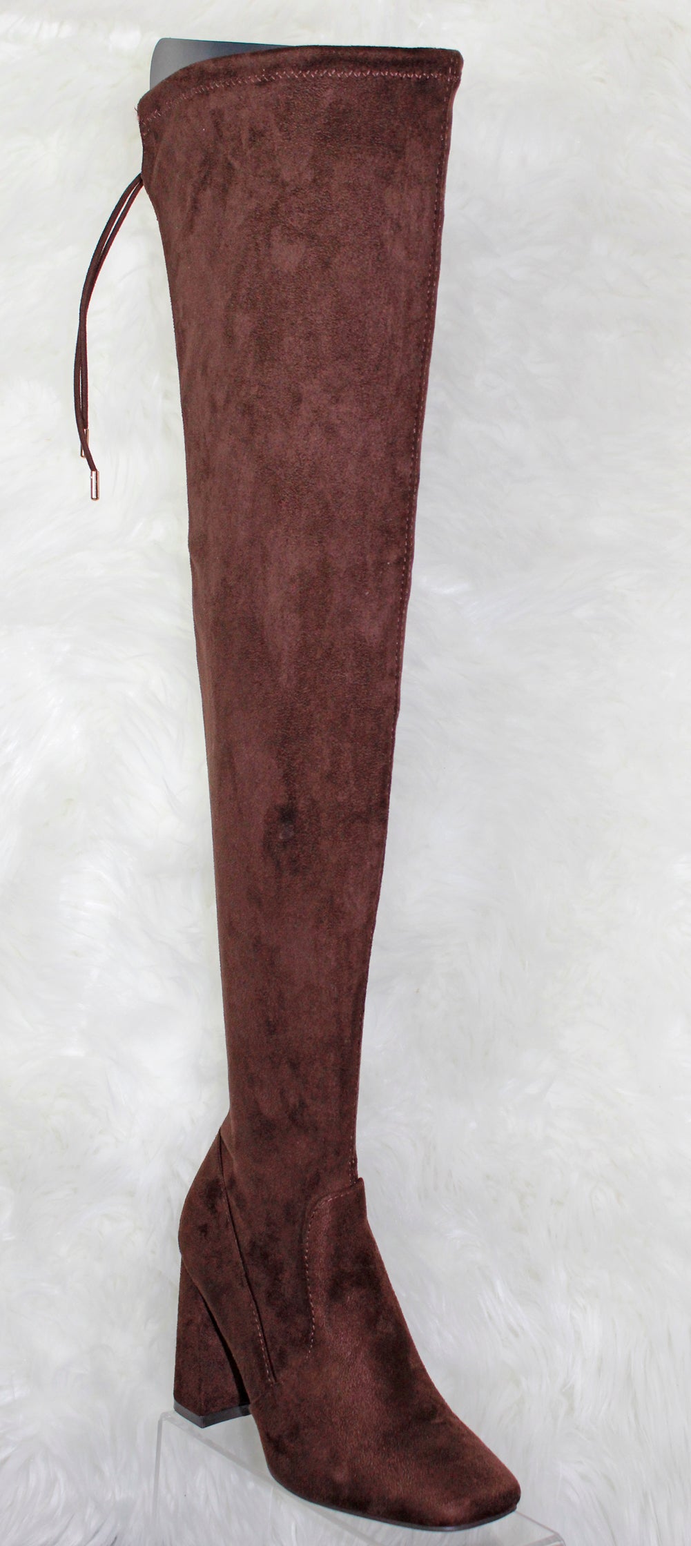 Article 03 Women&#39;s Drawstring Thigh High Suede Heeled Boots