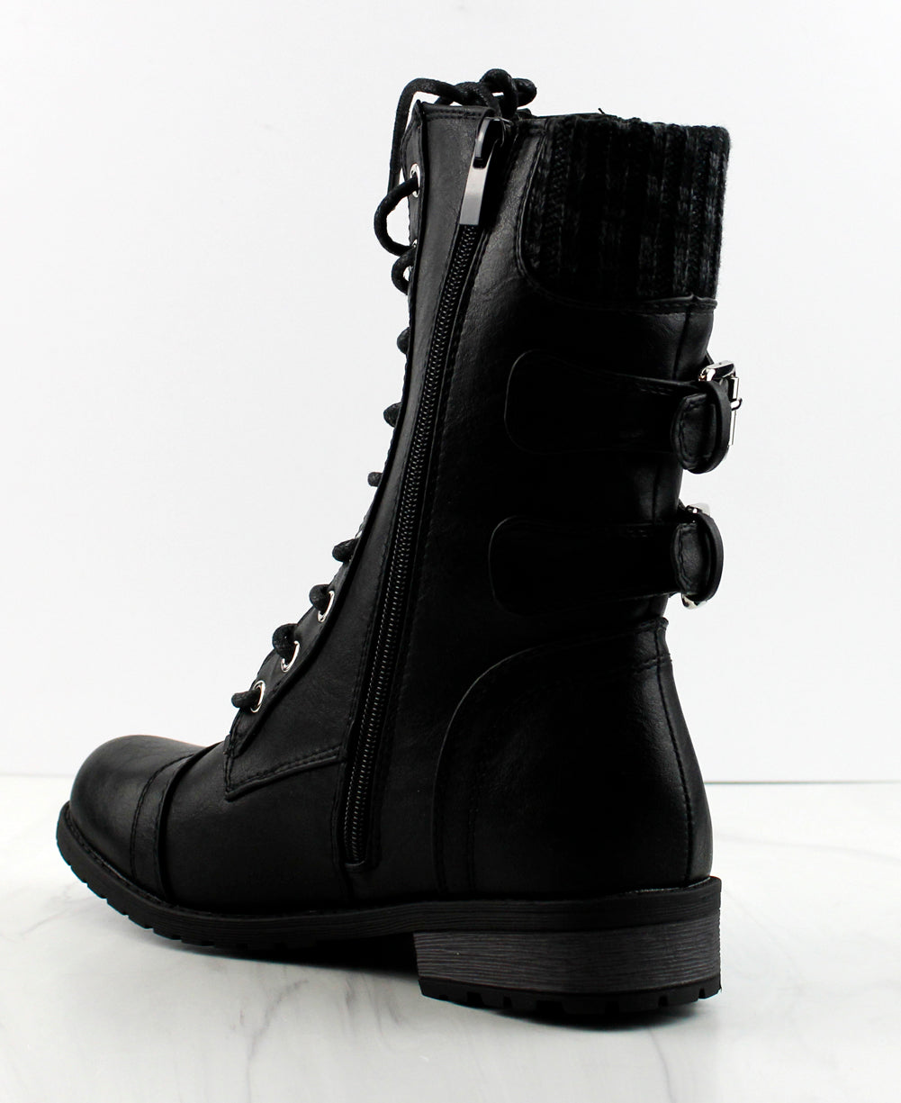 Lace Up Buckle Detail Boots Black, Boots