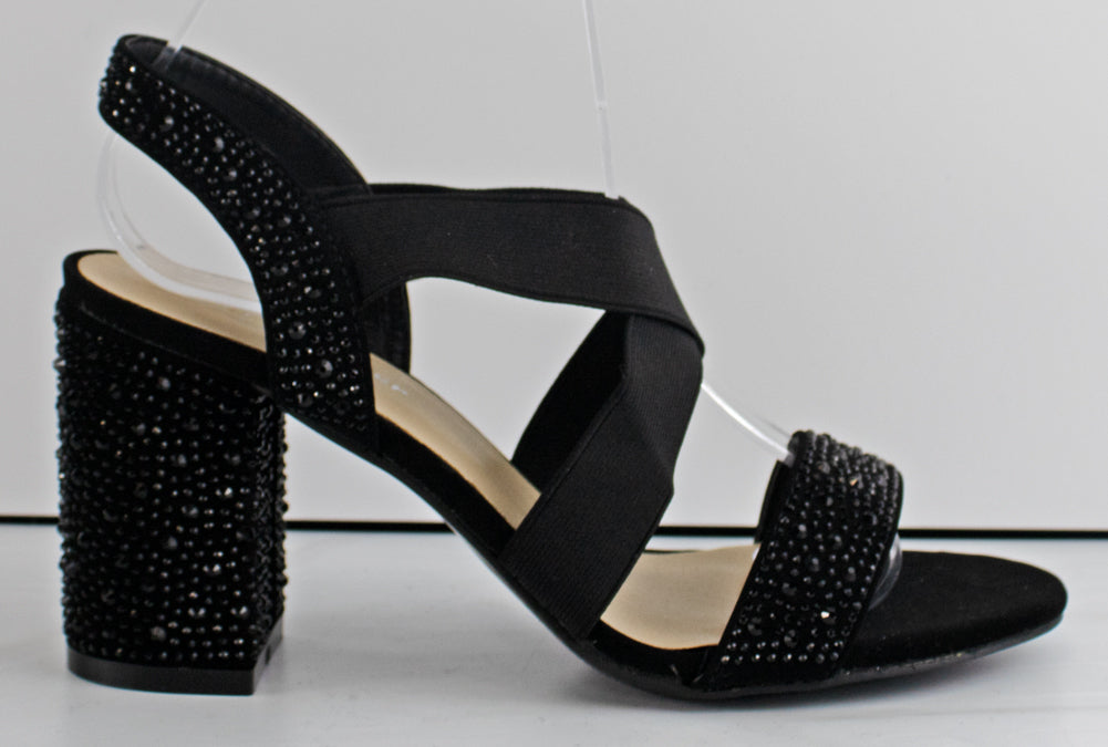 Womens Block Heel Platform Glitter High Heel Ankle Strap Sandals Black –  SOBEYO.COM
