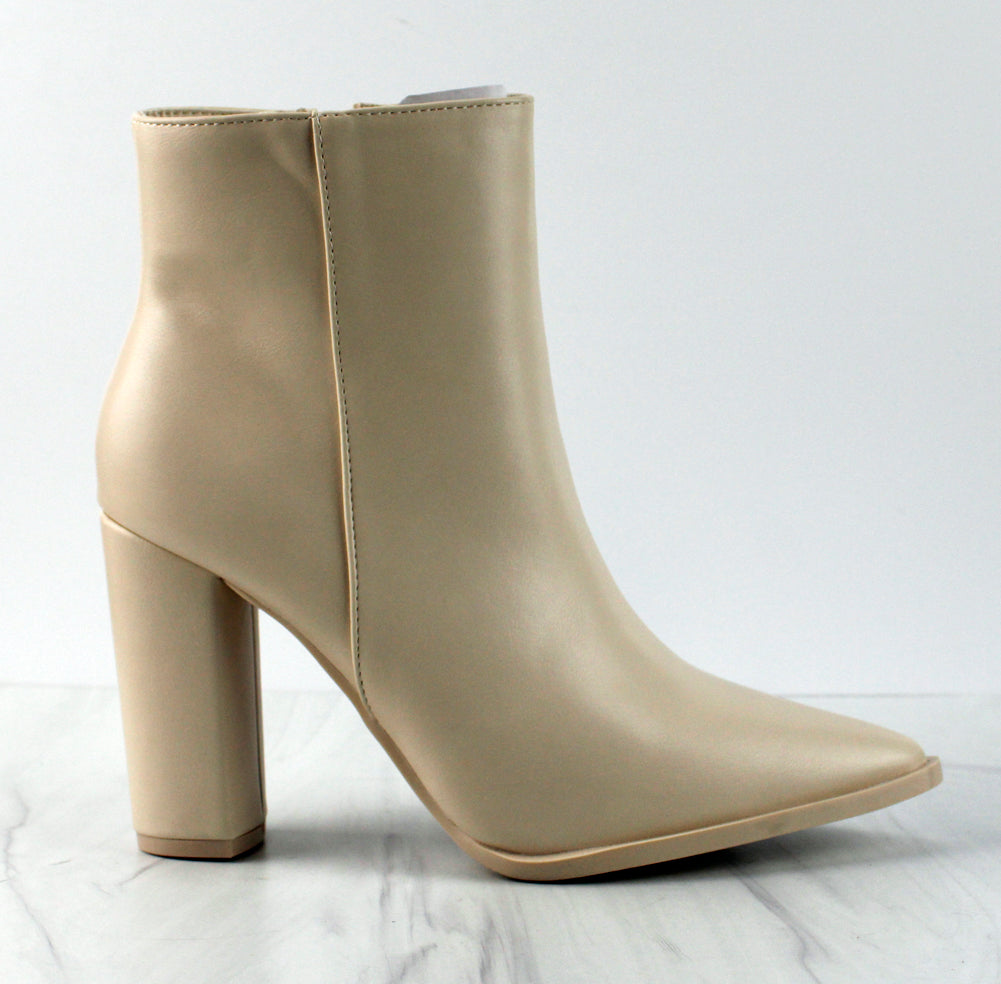 Block Heel Ankle Boots - Beige