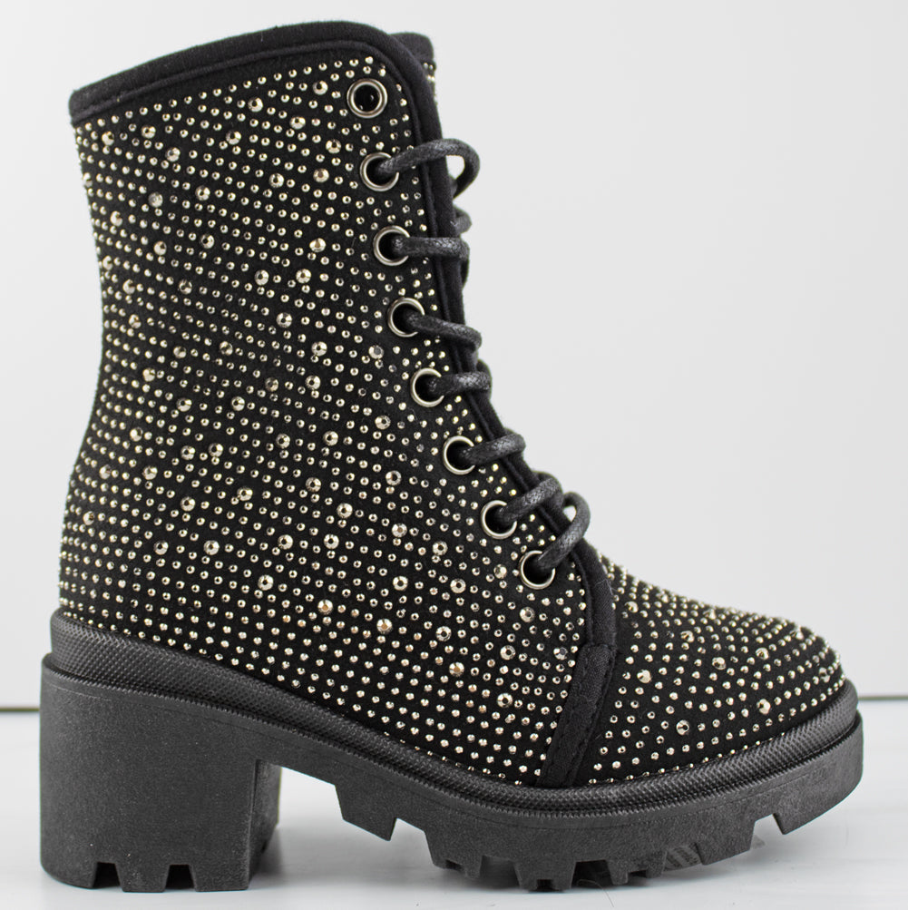 Pacific 11k Little Girl&#39;s Rhinestone Lace Up Chunky Ankle Boots