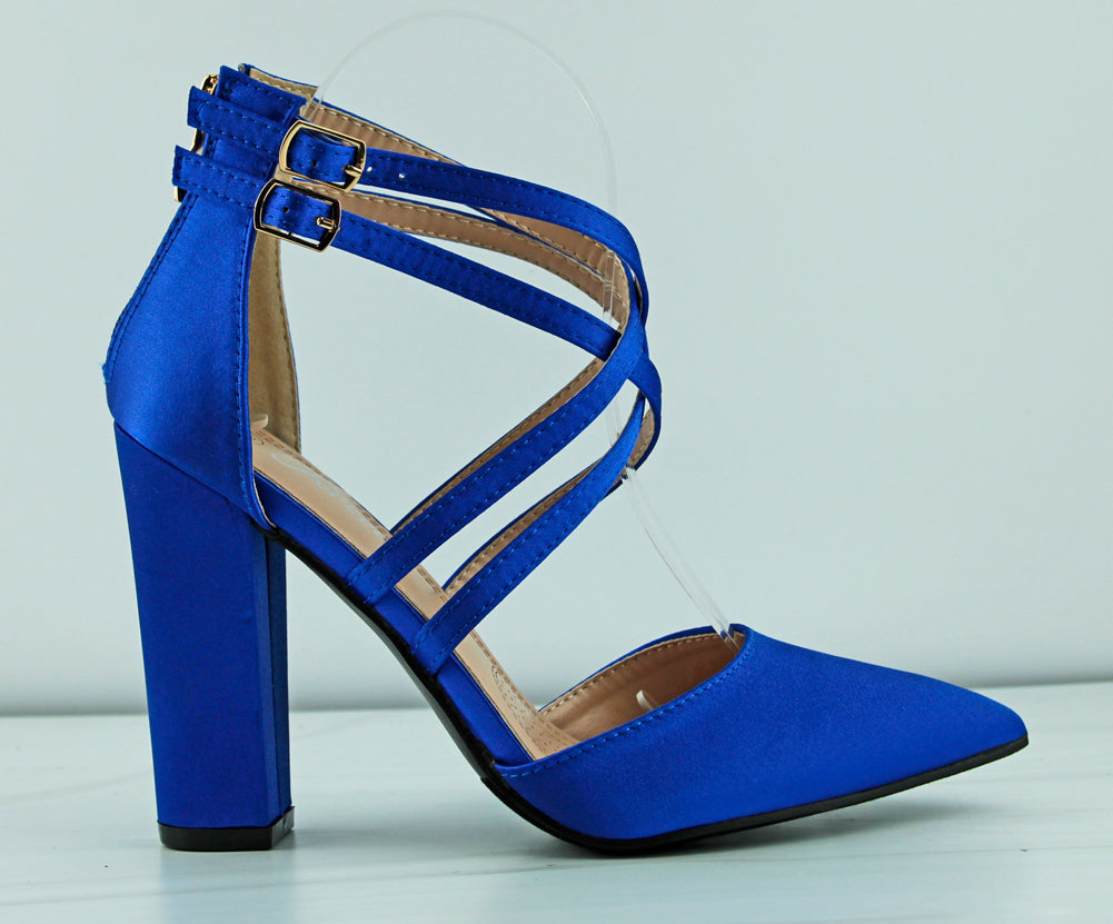 Miss Lola | Blue Ankle Strap High Heels | Ankle strap high heels, Teal heels,  Heels