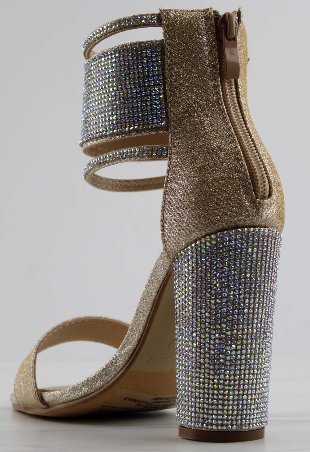 Metallic Block Heel Sandals with Floral Rhinestones on Upper Strap | Block  heels sandal, Heels, Block heels