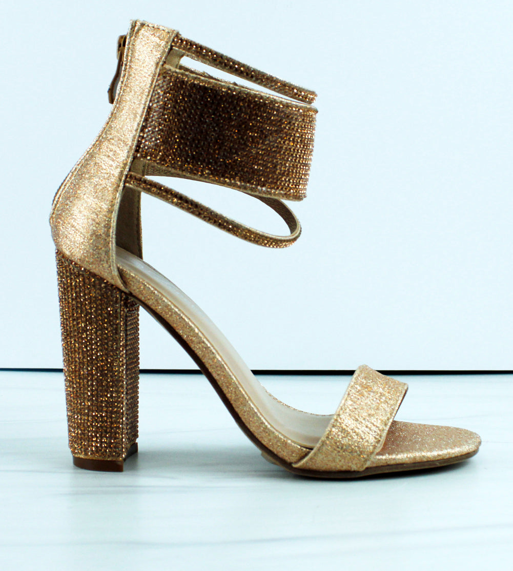 Champagne Glitter High Heels - Ankle Strap Heels - Block Heels - Lulus