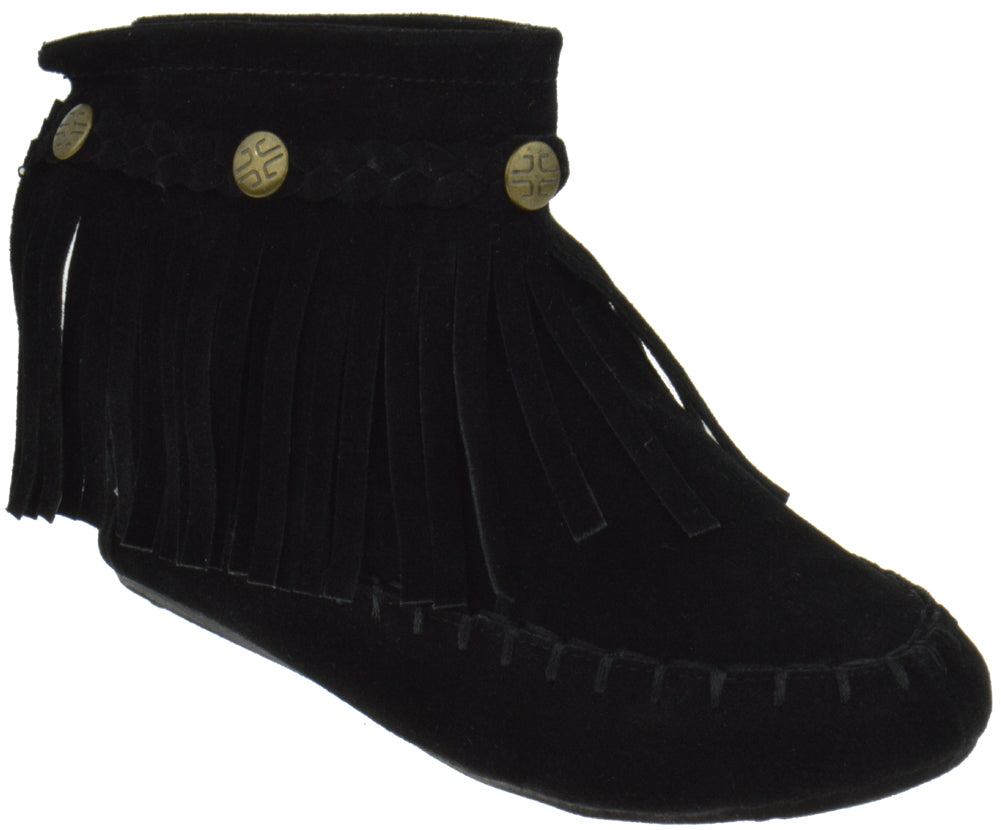 TG 01KM Girls Fringe Moccasin Ankle Boots