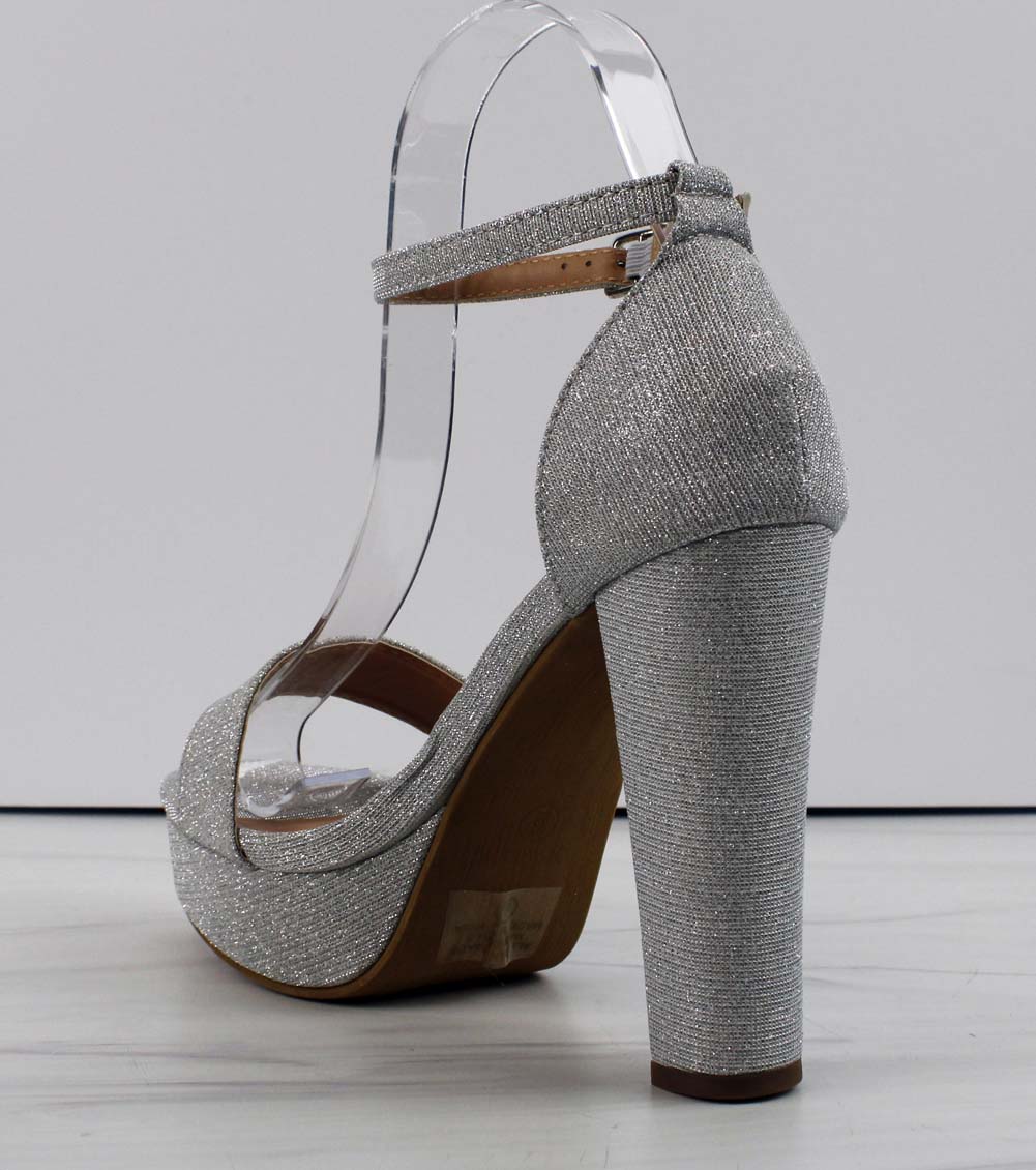 Gray open shop toe heels