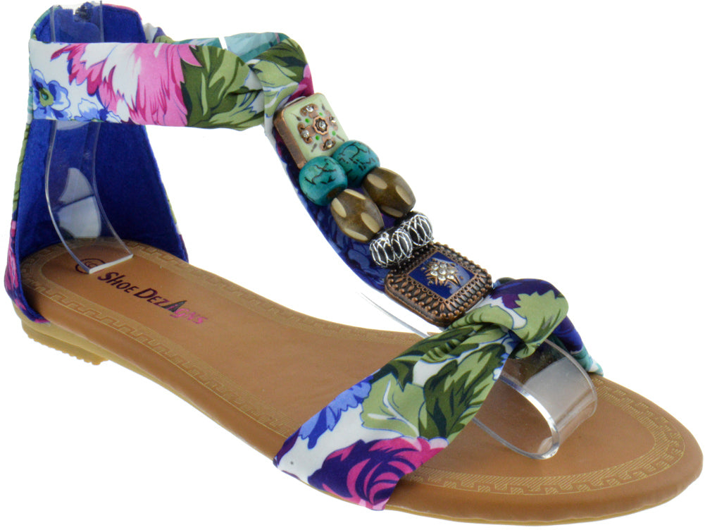 Triba-1 Women&#39;s Floral Beaded Flat Sandals