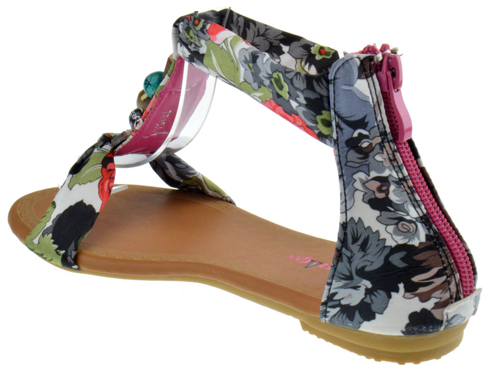 Triba-1 Women&#39;s Floral Beaded Flat Sandals