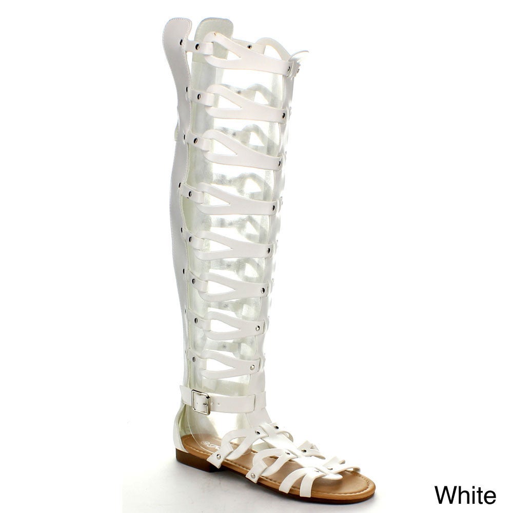 Atta 17 Womens Knee High Buckle Embellish Caged Gladiator Sandals