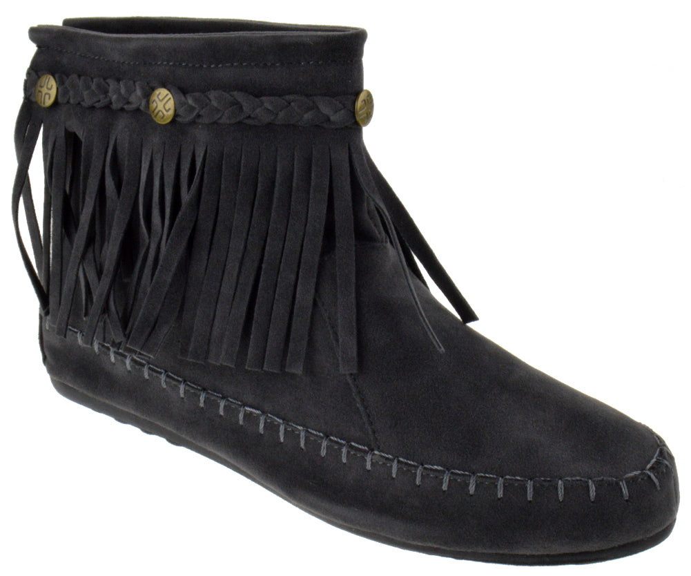 Western 19 Womens Ankle Fringe Moccasin Ankle Boots