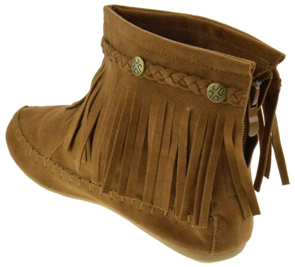Western 19 Womens Ankle Fringe Moccasin Ankle Boots