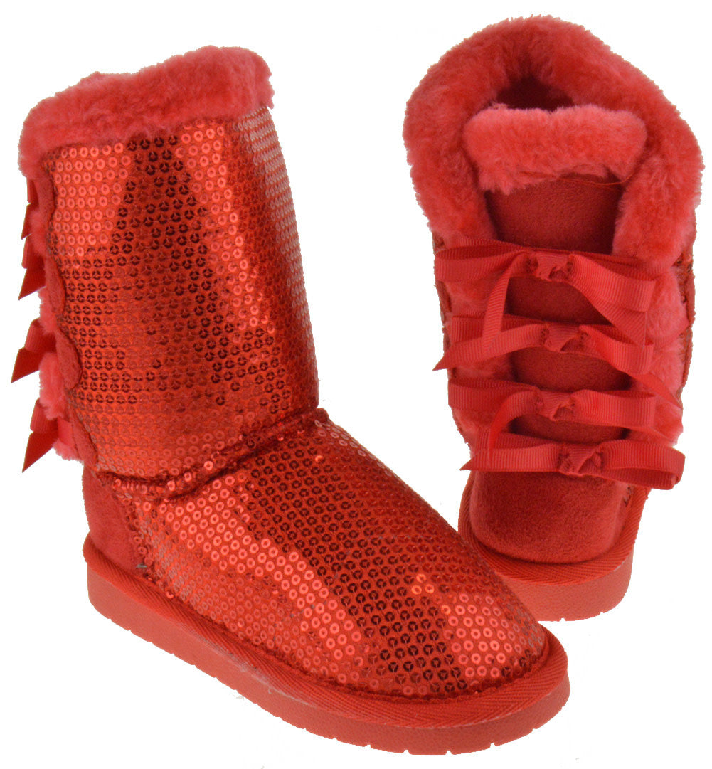 Ann 19K Little Girl&#39;s Bow Sequin Shearling Fur Boots