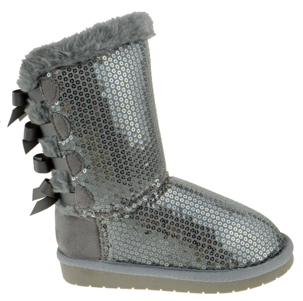 Ann 19K Little Girl&#39;s Bow Sequin Shearling Fur Boots