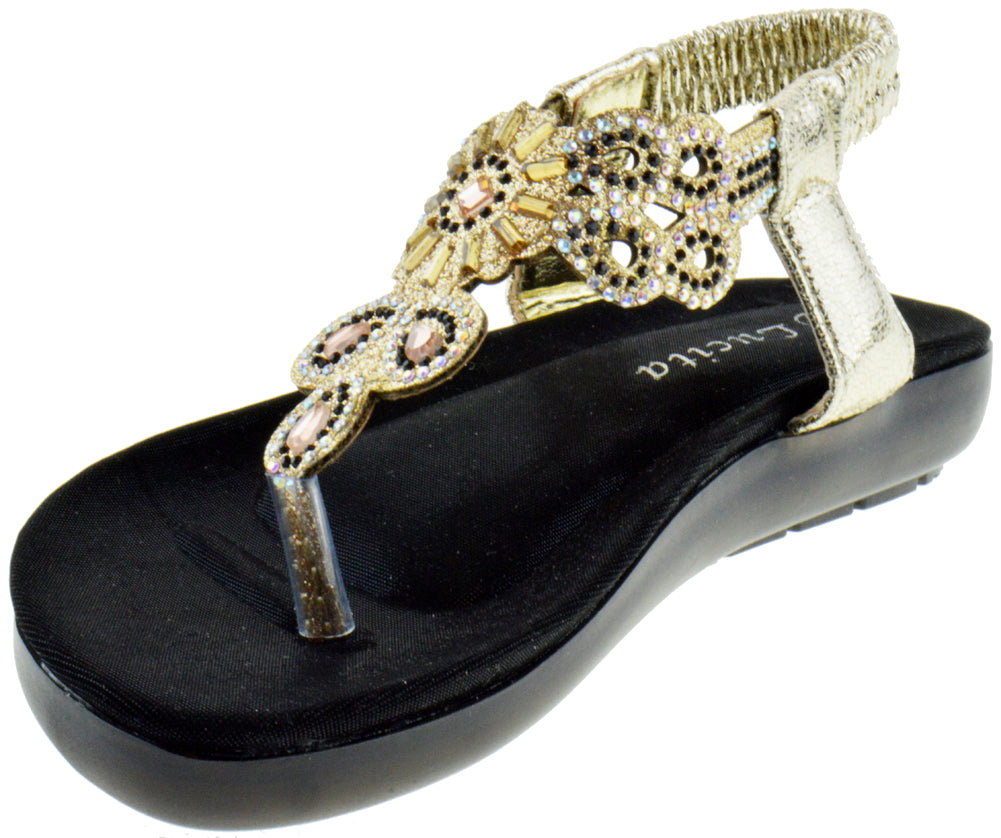 Brights3-34ks Girls Rhinestone Embellished Thong Sandal