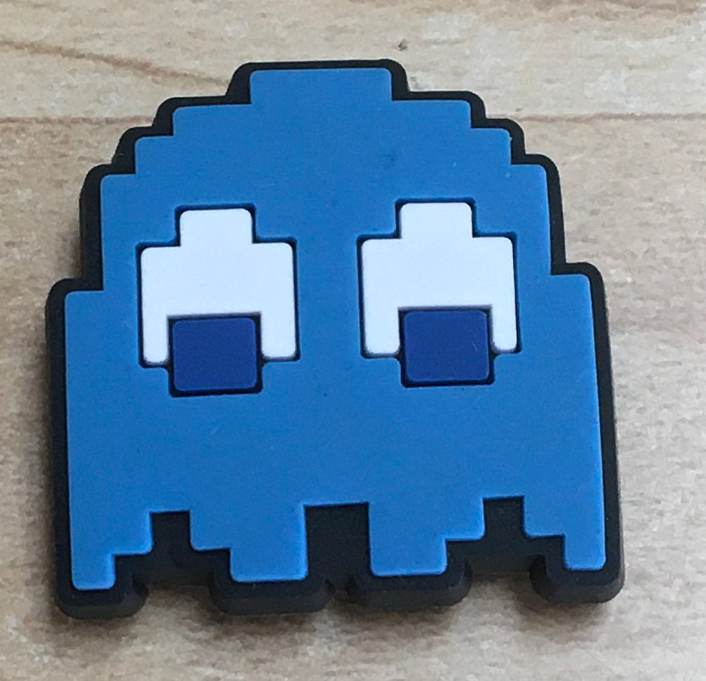 Blue Pacman Ghost Rubber Shoe Charms