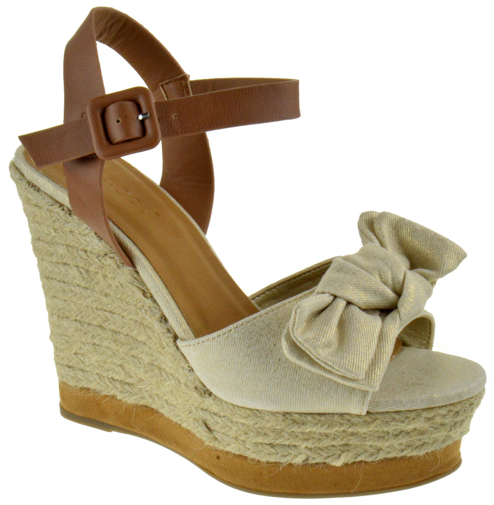 Choice 58 Women&#39;s Fabric Bow Platform Wedge Sandals