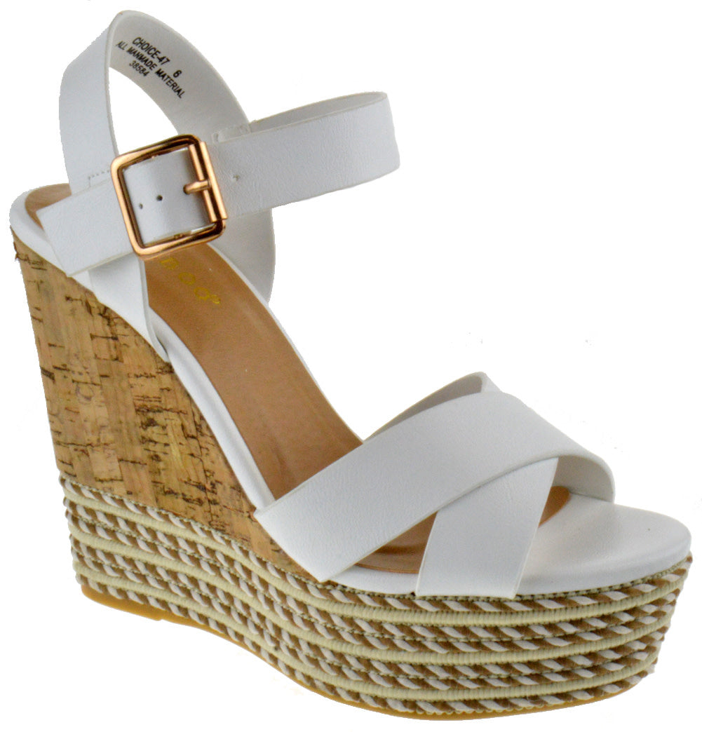 Choice 47 Womens High Heel Strappy Cork Wedges