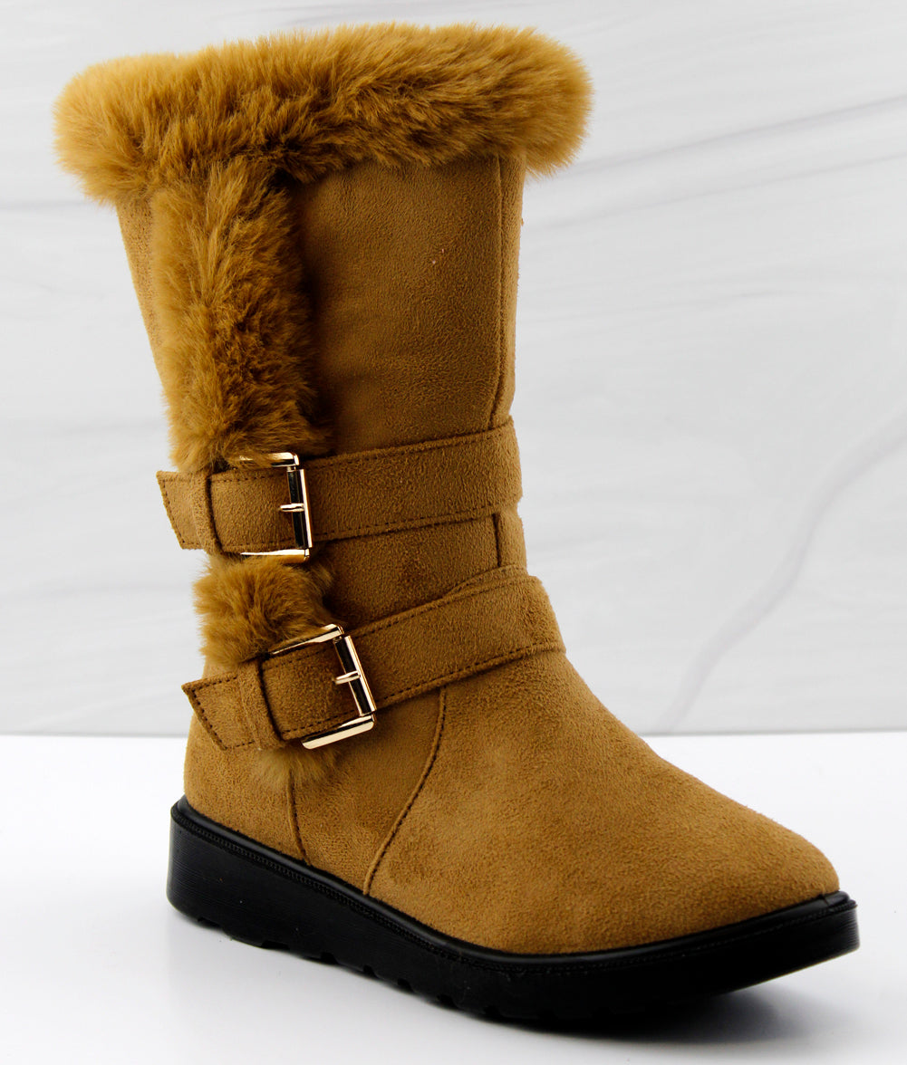 Coleen 36 Women&#39;s Fur Lined Double Buckle Suede Zip Up Boots