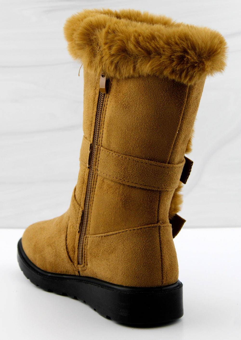 Coleen 36 Women&#39;s Fur Lined Double Buckle Suede Zip Up Boots