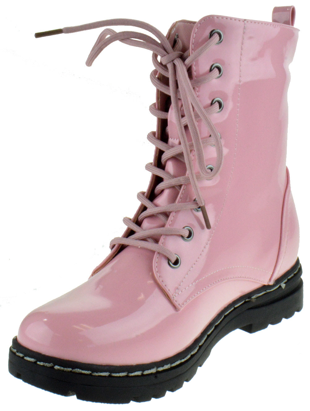 Declyn 01 Womens Patent 2 Color Lace Combat Boots Candy Red 11
