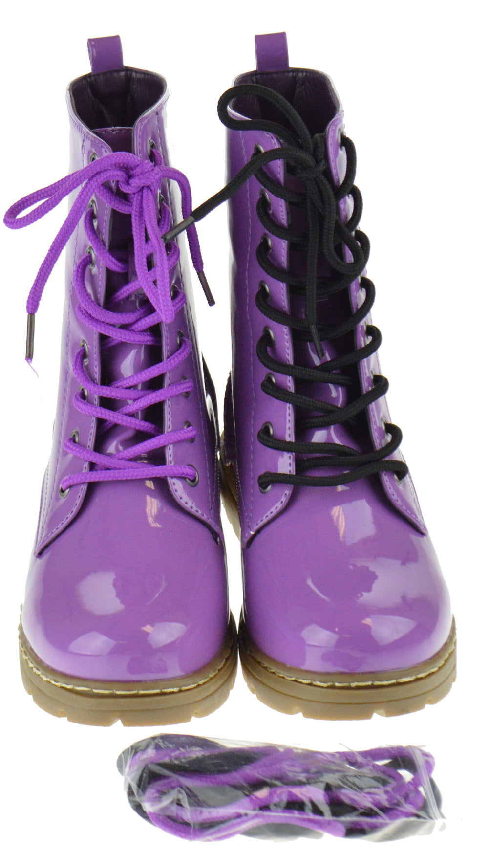 Declyn 01 Womens Patent 2 Color Lace Combat Boots Candy Red 11 Purple / 8