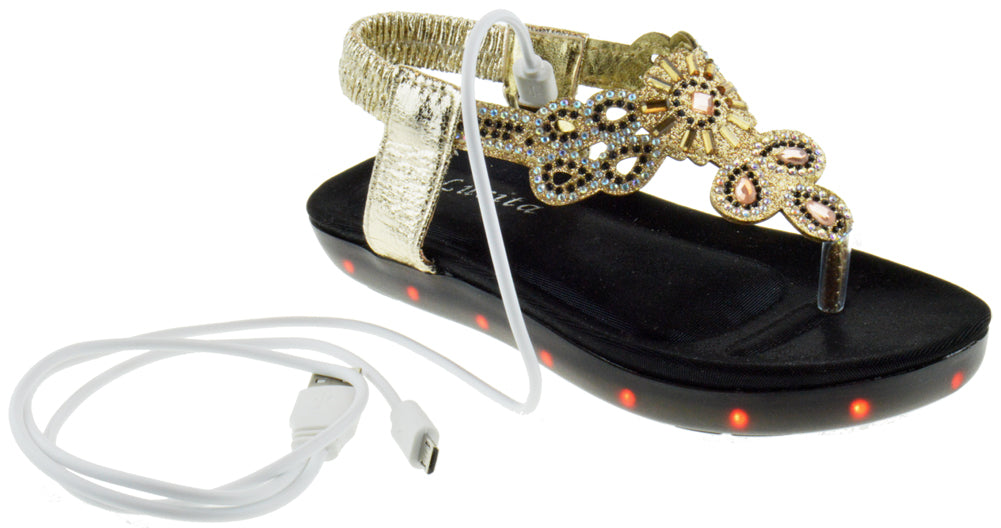 Brights3-34ks Girls Rhinestone Embellished Thong Sandal