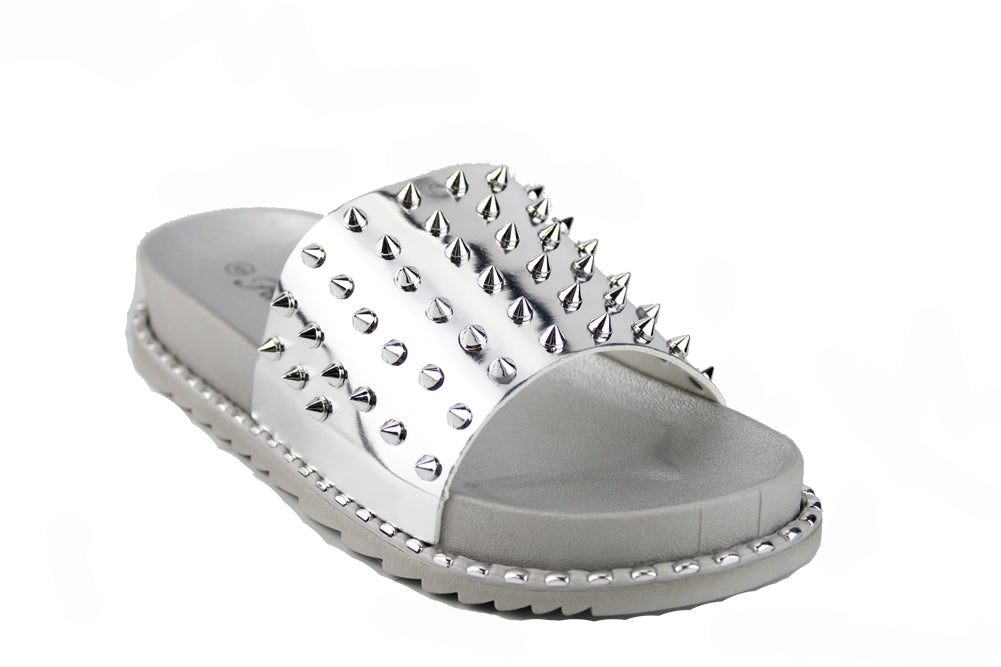 Goth 36 Womens Spike Embellished Upper Band Slip On Sandals