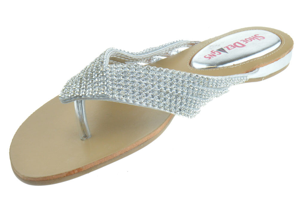 Kylie 09 Gladiator Rhinestone Thong Flat Sandals