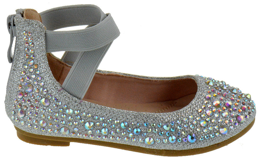 Larissa 83K Little Girls Rhinestone Elastic Strap Ballet Flats