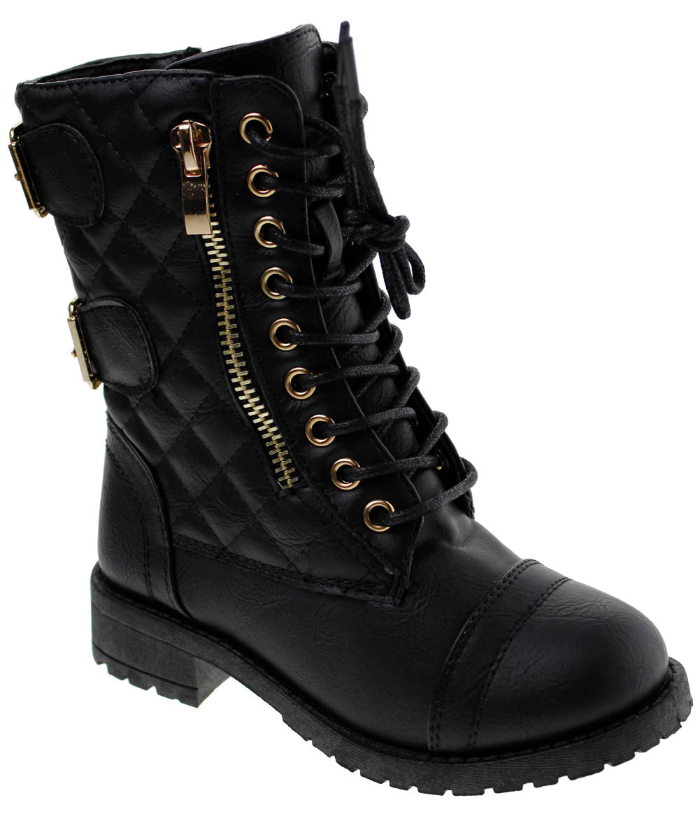 Mountain-82k Girls  Knee High Buckle Accent Combat Boot