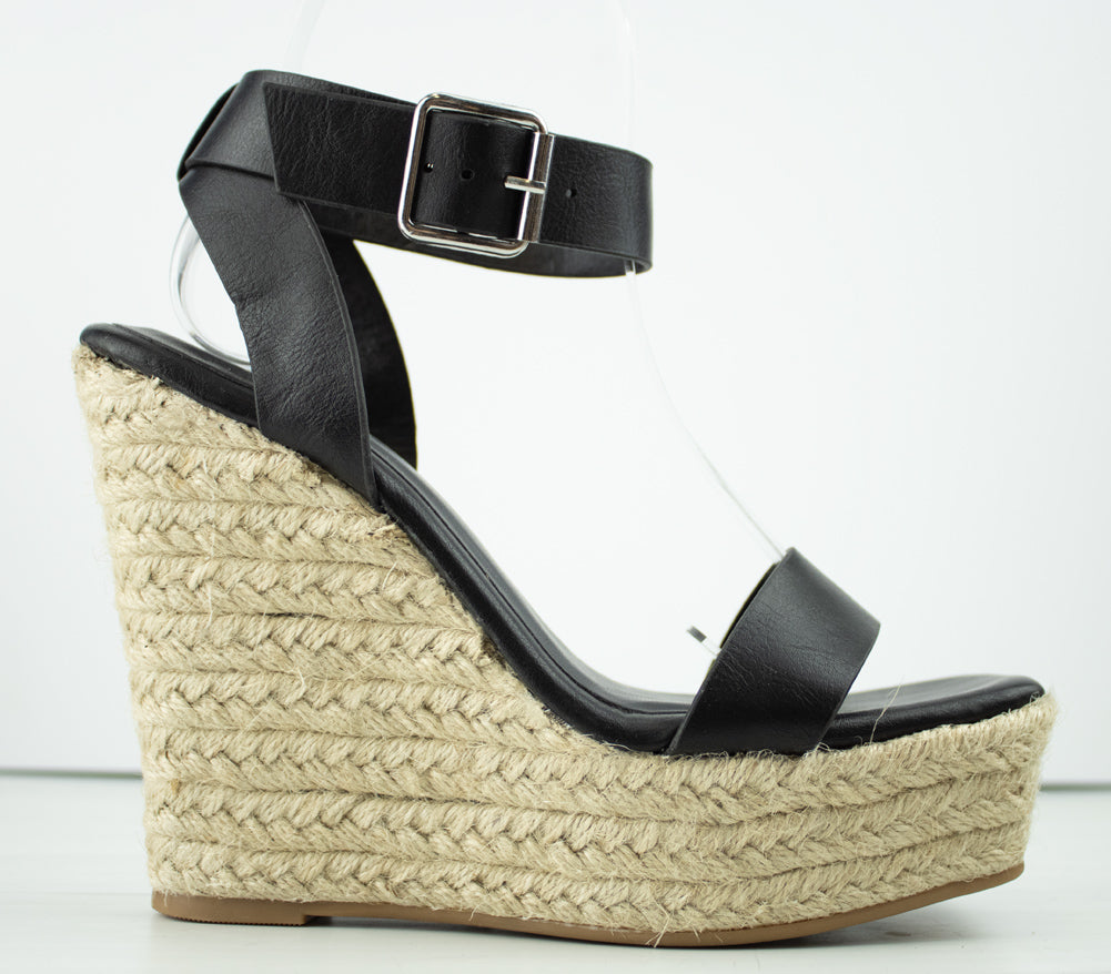 Prefer 01 Women&#39;s Patent Square Toe Wedge Espadrille Sandals